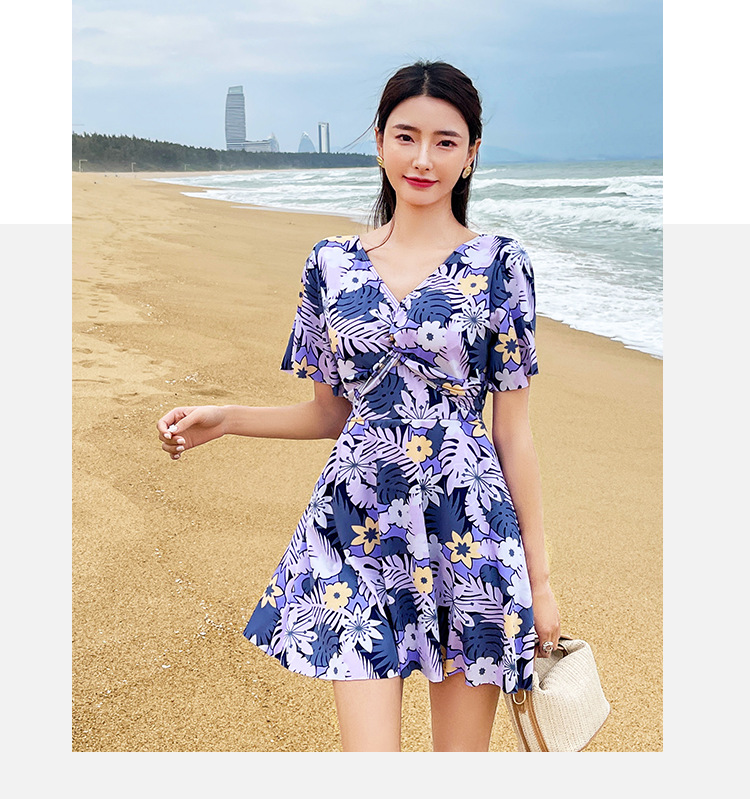 胖MM泳衣大码显瘦时尚碎花裙式泳装连体保守妈妈款游泳衣批发-028320详情23
