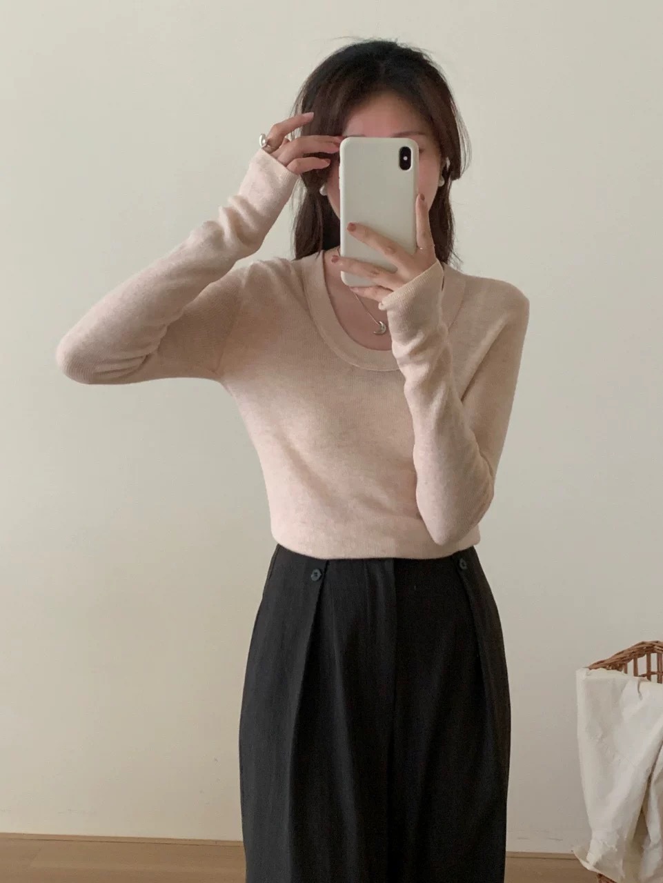 早秋新款100羊毛U领韩系纯色时尚简约针织弹力打底衫百搭女毛衣潮详情19