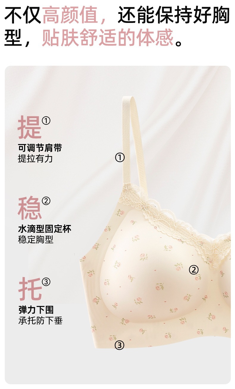 蕾丝碎花内衣女小胸聚拢显大提拉防下垂收副乳法式甜美透气文胸罩详情10