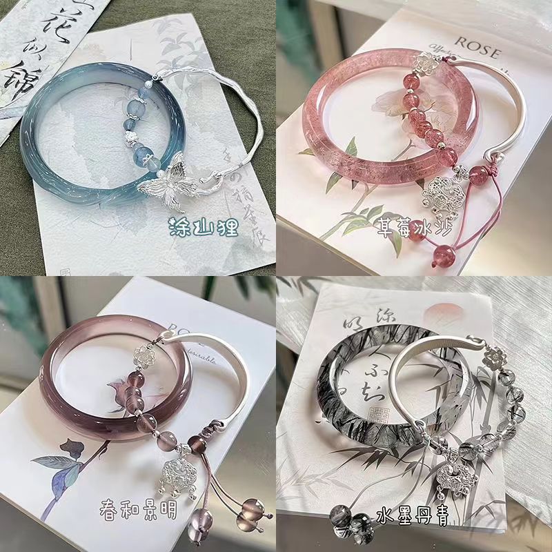 新中式爆款古风叠戴手镯手链国潮平安锁流苏抽拉可调节清冷感批发详情6