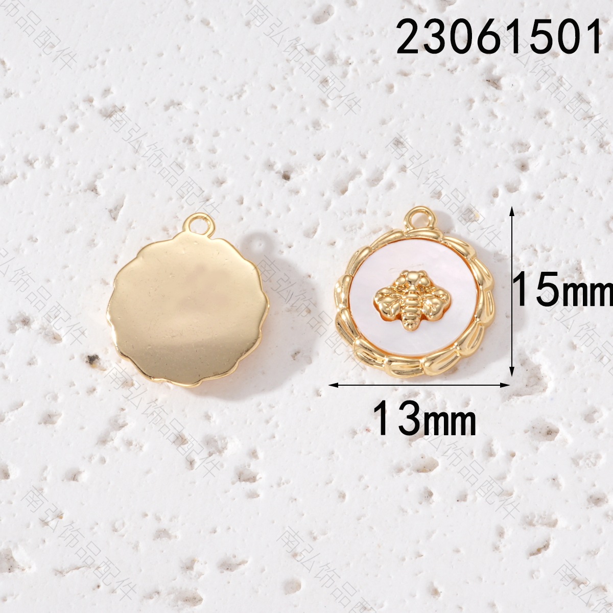 Copper-plated real gold color-preserving white marble bee necklace pendant DIY bracelet, European and American high-end style hanging accessory pic 4