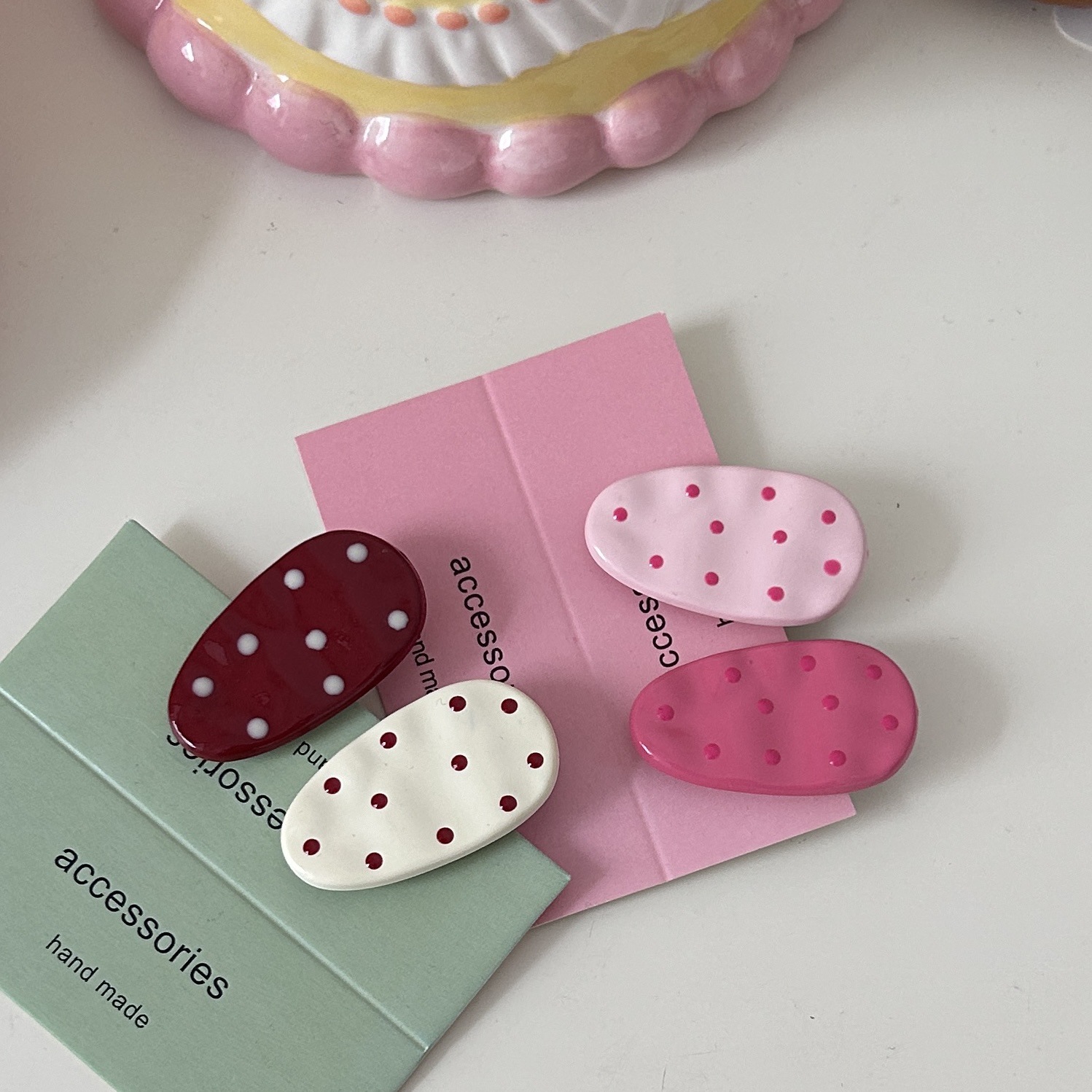 DD Dot Oval Clip, simple Japanese and Korean polka dot water drop duckbill clip, ins simple and versatile fringe clip, small clip pic 8