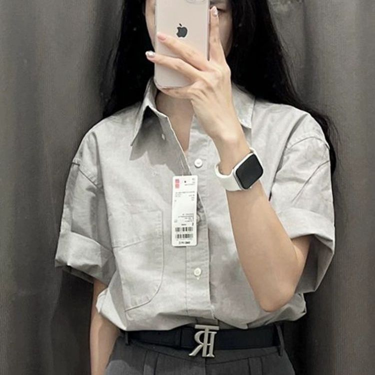 2024新款纯棉短袖衬衫设计夏季感小众宽松法式高级上衣女衬衣潮流详情10