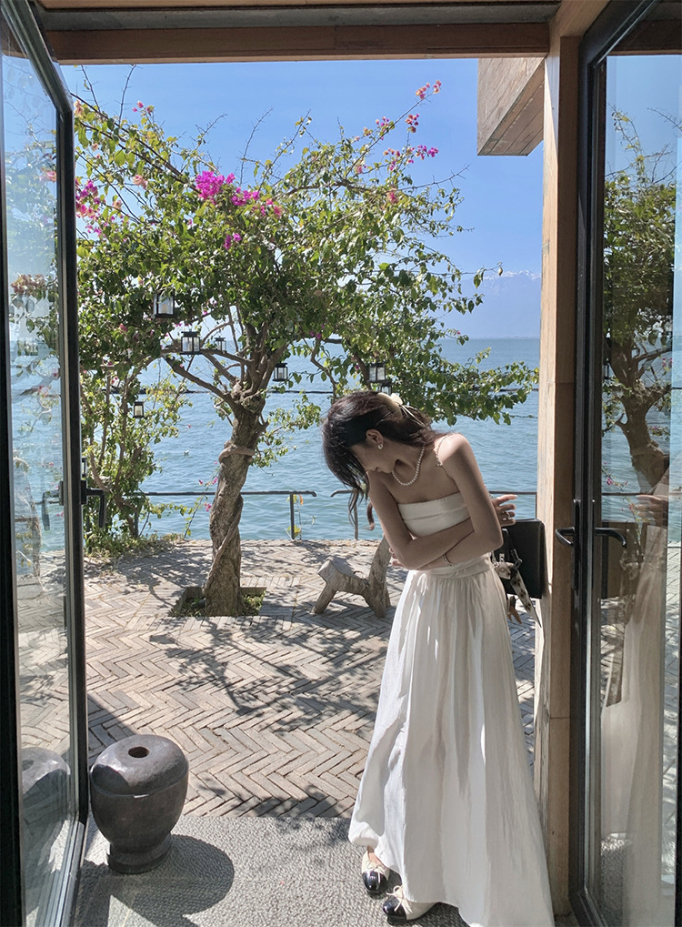 名媛千金超仙白色抹胸裙女夏季新款氛围感海边度假长裙绝美连衣裙详情19