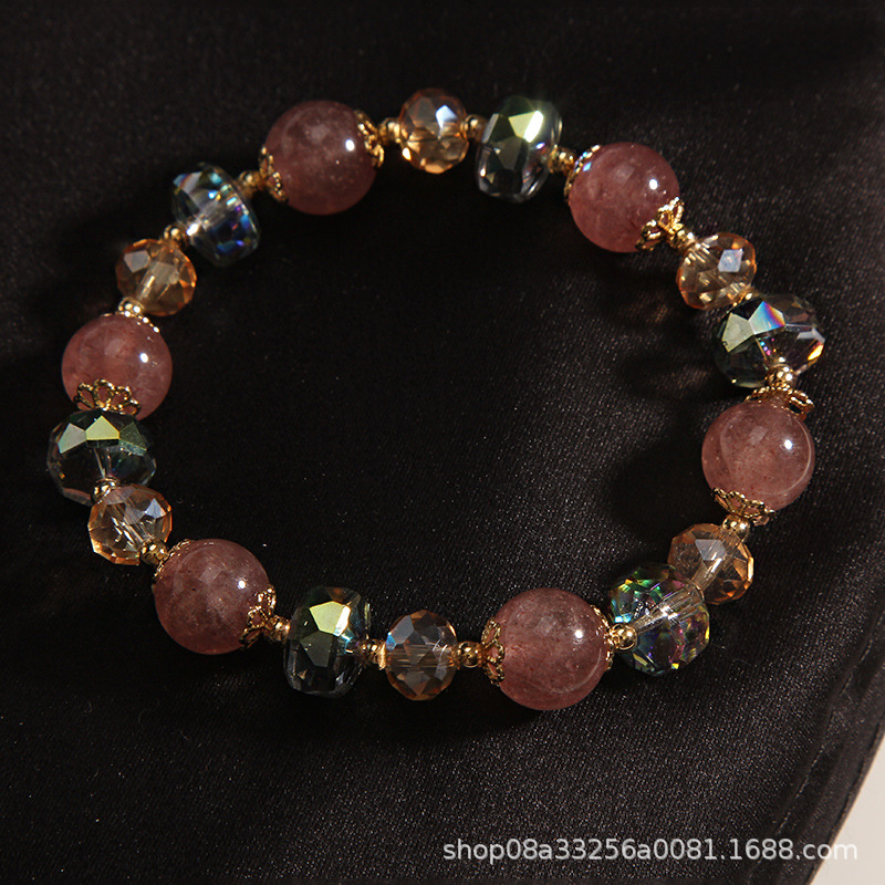 春夏新款水晶手链女草莓晶手串粉晶时尚简约百搭手饰品详情5