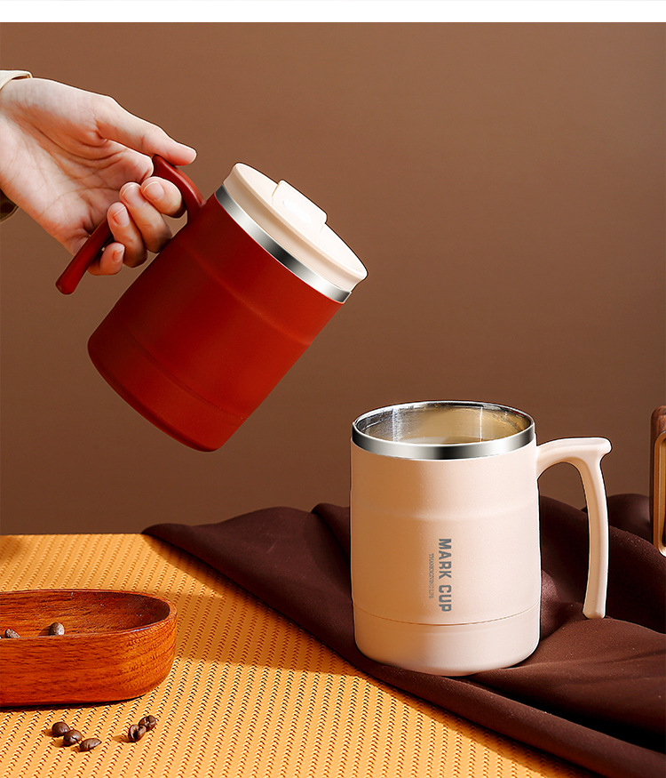 304 stainless steel mugs, portable coffee cups, thermos flasks, household red breakfast cups with spoon LIDS, office water cups pic 23