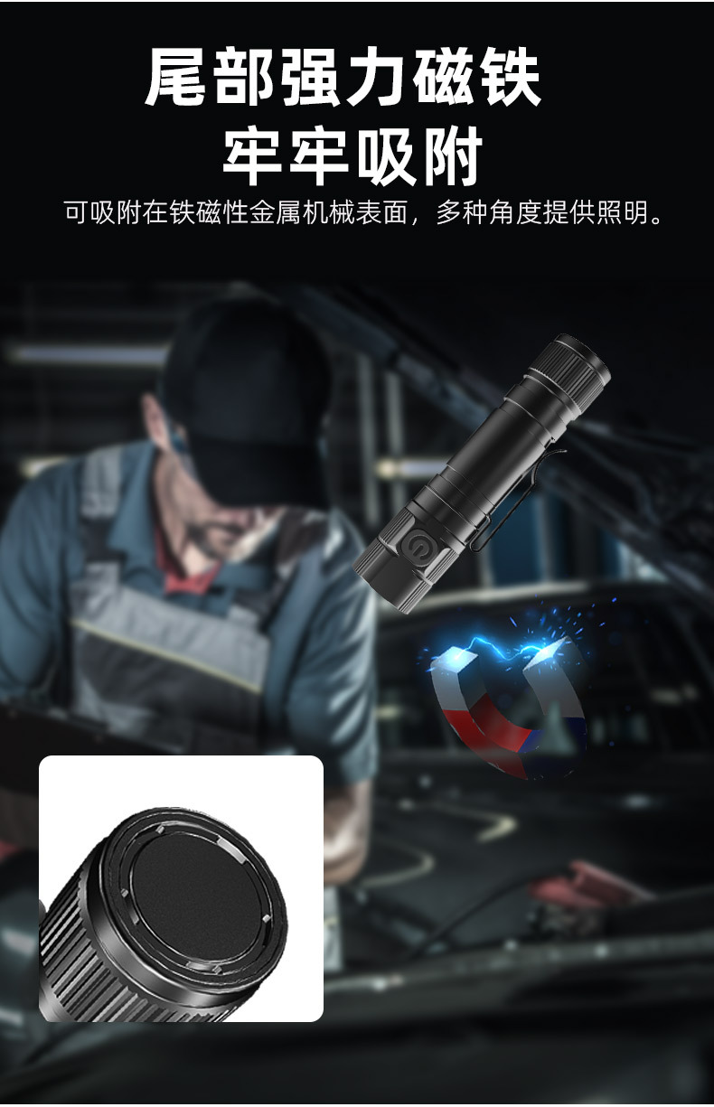 New cross-border outdoor high-intensity flashlight, aluminum alloy shock-resistant small flashlight, portable Type-c rechargeable flashlight pic 9