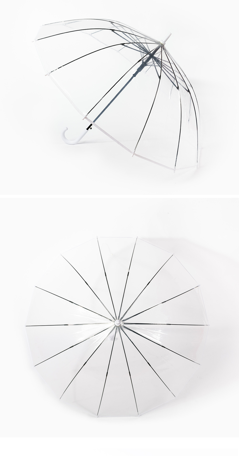 无图案透明伞广告礼品印制伞欧美风格大伞面14骨简约时尚塑料雨伞详情16