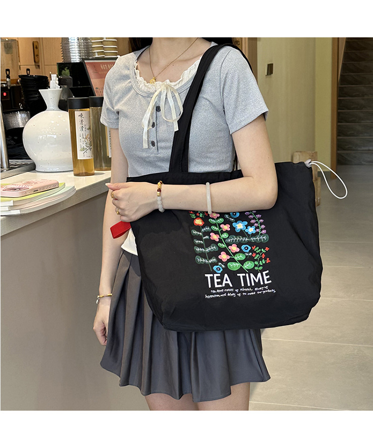 跨境外贸鲜花植物气质印花帆布包原宿单肩包学生时尚手提袋现货详情14