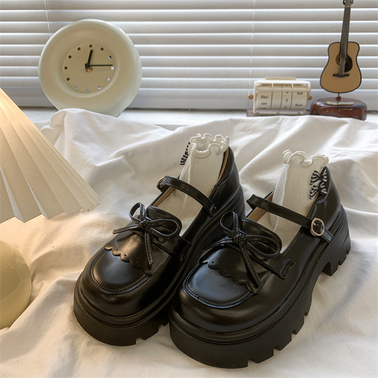 乐福学院风配裙子可爱百搭单鞋2025新款春秋粗跟厚底增高小皮鞋女详情1