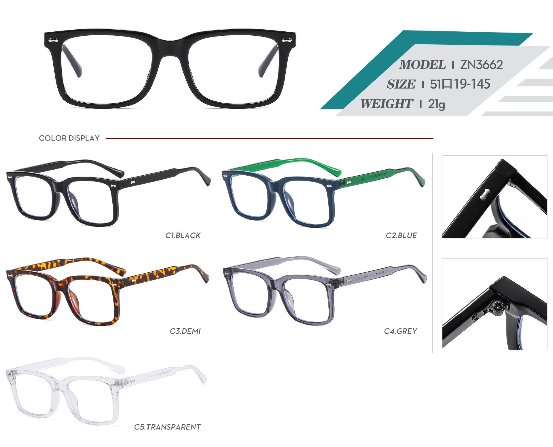 The 2025 new square optical glasses are casual, fashionable and trendy. They are flat light glasses suitable for both men and women for study and work pic 2