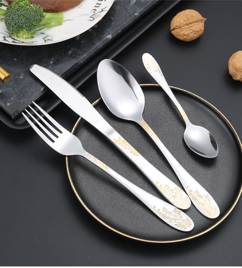 Cross-border Amazon stainless steel knife, fork and spoon Western tableware, creative steak knife and fork, hotel supplies four-piece set pic 15