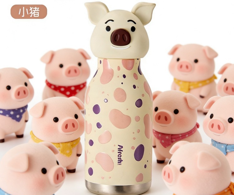 跨境新款TK亚马逊热卖创意可爱小猪卡通公仔国潮儿童女生保温杯详情9