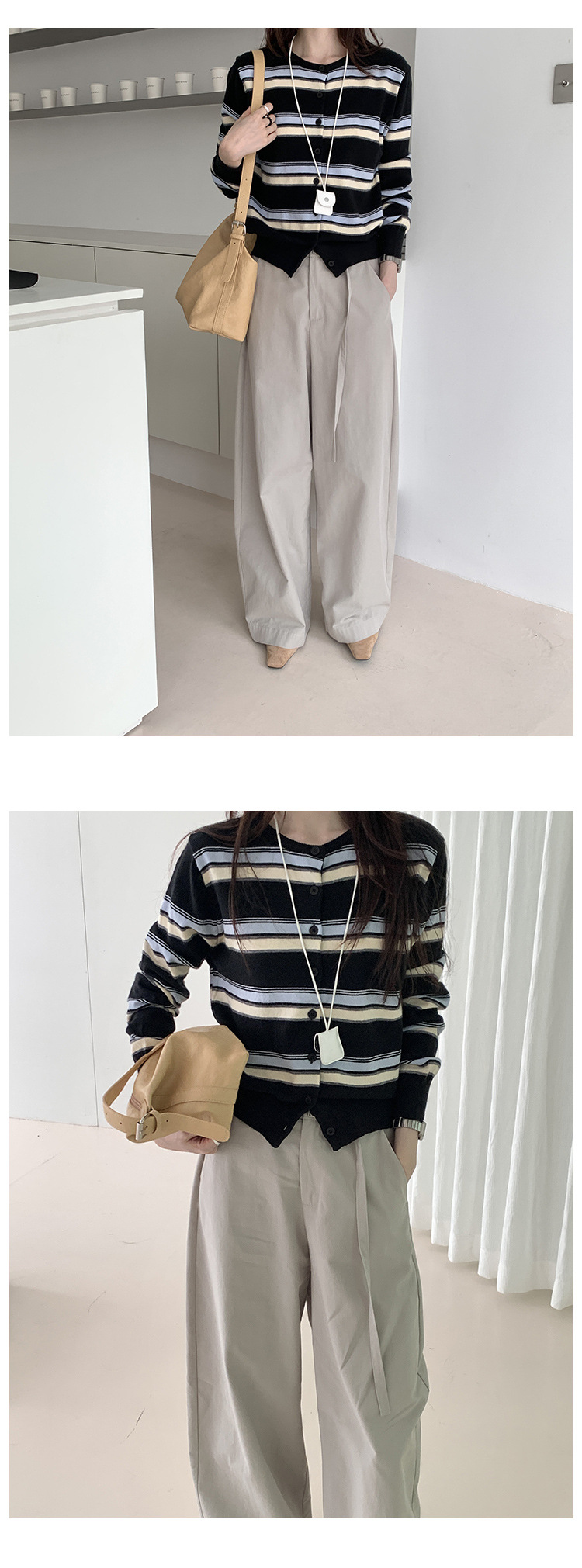 Retro striped long-sleeved knitted sweater for women in autumn 2025, a new Korean-style design with a versatile round neck casual top pic 26