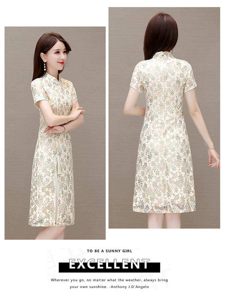 2023年夏季新款中长款气质碎花蕾丝旗袍连衣裙女修身时尚包臀裙详情11