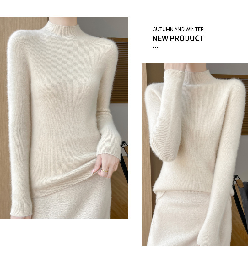 高端纯羊毛毛衣女士半高领秋冬季内搭打底衫针织衫上衣修身显身材详情16