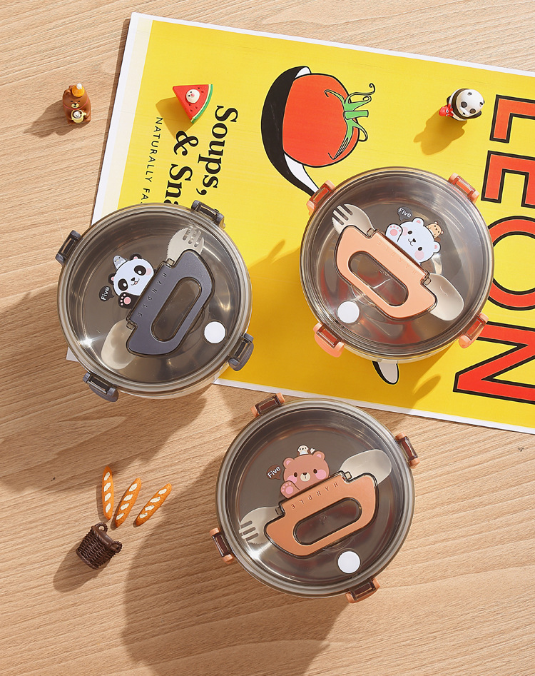 304 stainless steel cartoon lunch box, round with water filling and heating, student lunch box, portable outdoor fruit salad box pic 36