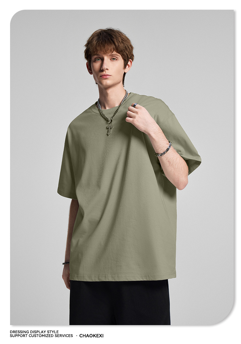 CKX2026夏季美式275g高品质潮牌纯棉t落肩纯色男潮青少年短袖T恤详情45