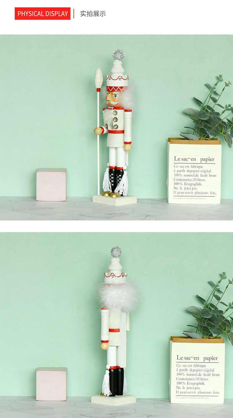 New product: 40CM bright pink, gold and silver white nutcracker, European-style Christmas wooden handicrafts and ornaments for home use, cross-border pic 5
