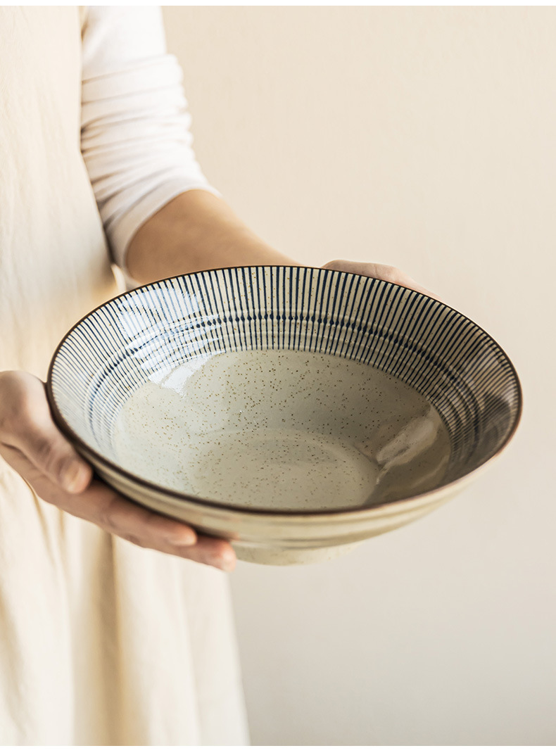 Creative line ceramic large bowls, household soup bowls, open bowls, tableware bowls, wholesale aged vegetable bowls, restaurant ramen bowls pic 3