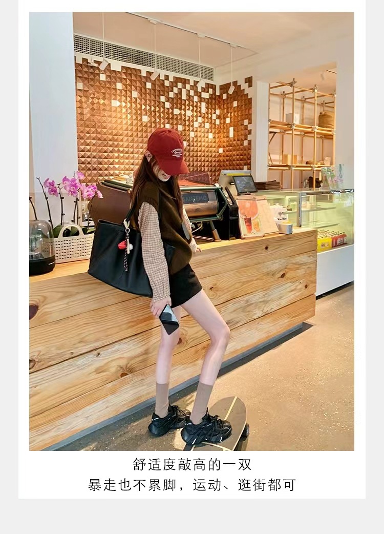 葡萄妈同款 画报女孩 时髦双鞋带网面拼接厚底增高老爹鞋女真皮详情16