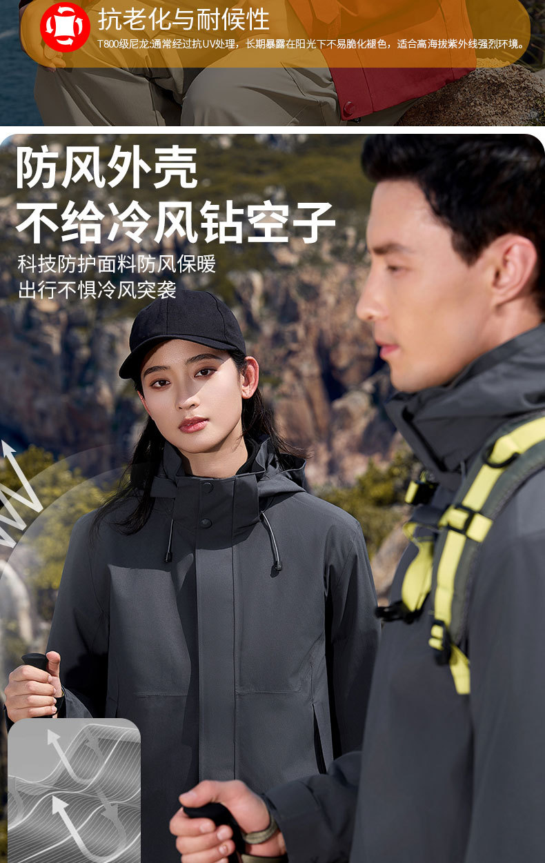 定制冲锋衣三合一男印绣LOGO徒步软壳防风登山服企业团体工装外套详情7