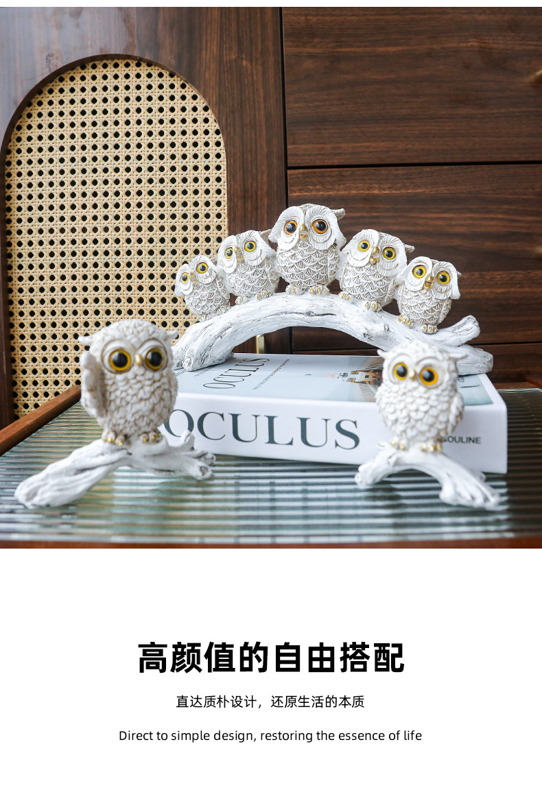 Cross-border creative American owl ornaments, home interior resin handicrafts, display model rooms, soft furnishings pic 7