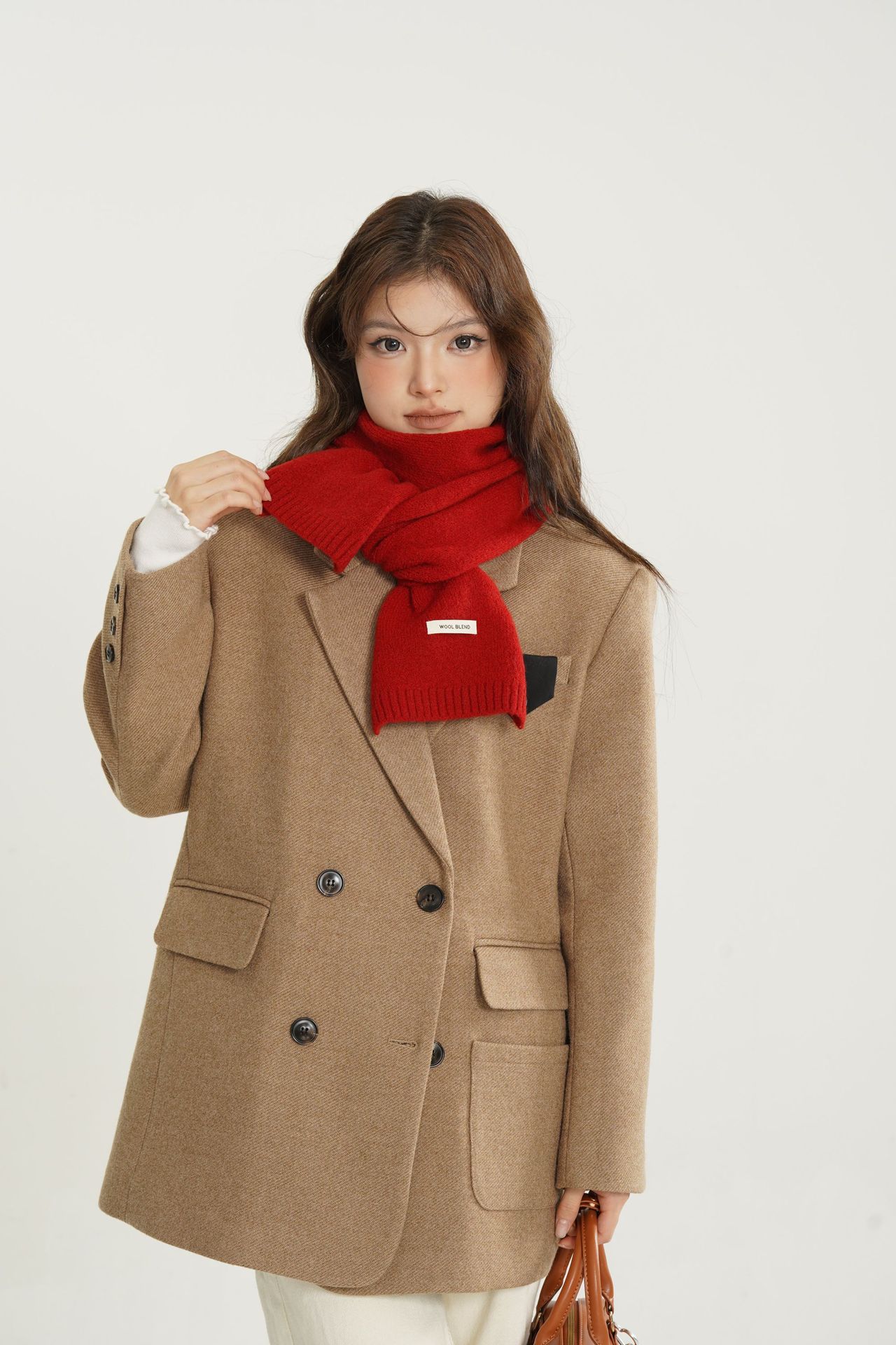 Solid-color wool blend scarf for women, autumn and winter, knitted woolen, warm, Korean-style, versatile, fashionable, fresh and sweet neck pic 8