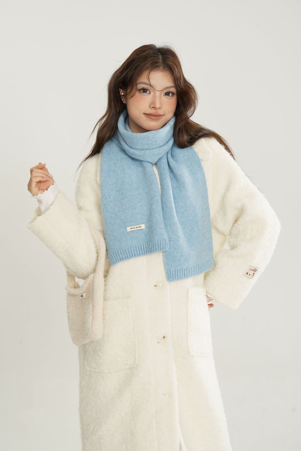 Solid-color wool blend scarf for women, autumn and winter, knitted woolen, warm, Korean-style, versatile, fashionable, fresh and sweet neck pic 15