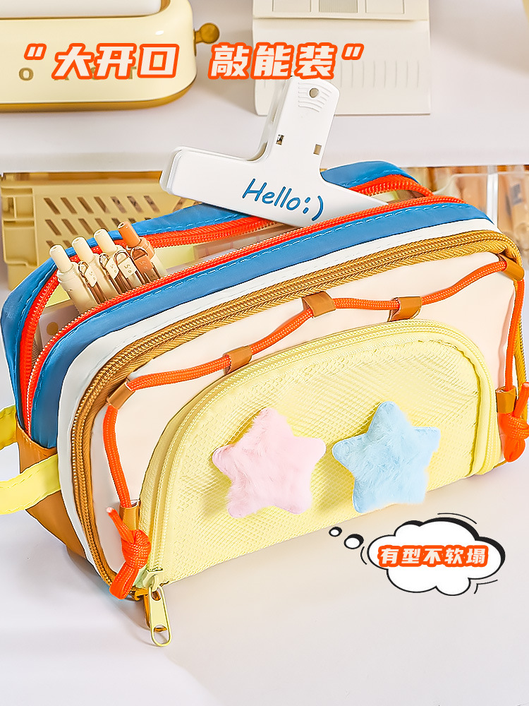 拼色多层大容量满天星笔袋小众手提高颜值多功能中小学生文具袋详情8