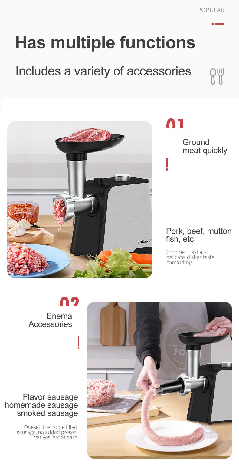 Cross-border SOKANY 087 small household desktop high-power meat grinder wholesale, sausage stuffing machine, filling grinder, meat grinder pic 5