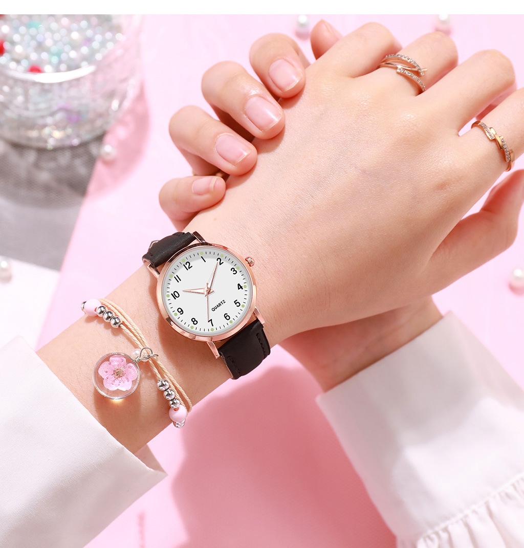 厂货韩版学生女士石英手表礼品配表盘花朵手链数字石英表皮带详情5