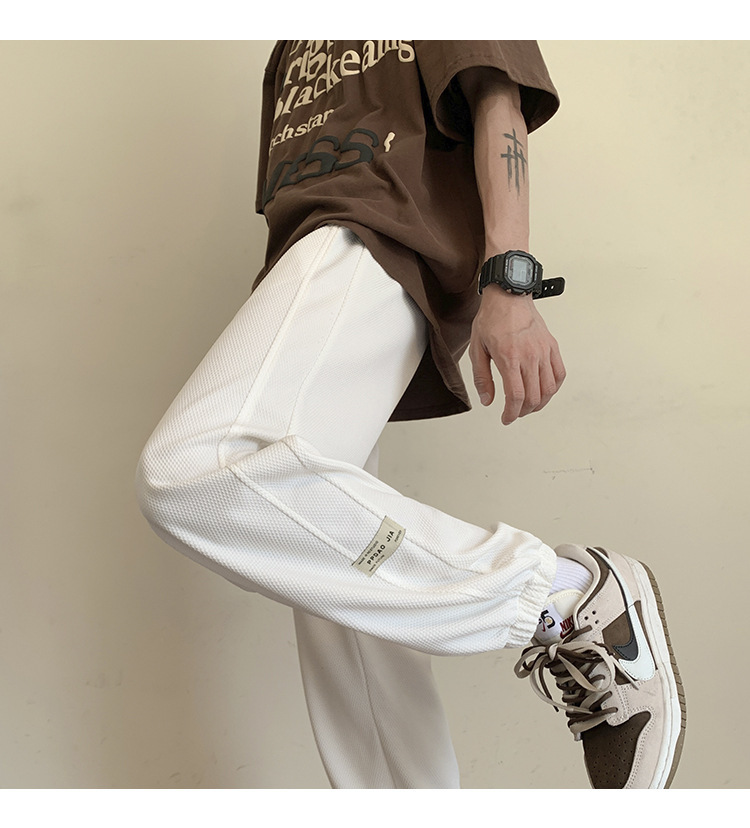 华夫格裤子男士2024秋季潮牌宽松九分束脚卫裤大码青年休闲运动裤详情10