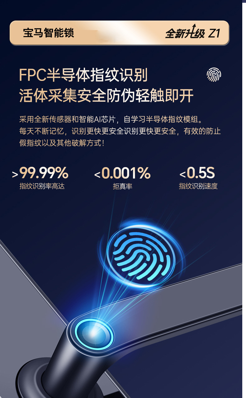 宝马智能锁一握开批发指纹锁家用防盗门密码智能门锁工程厂家代发详情8