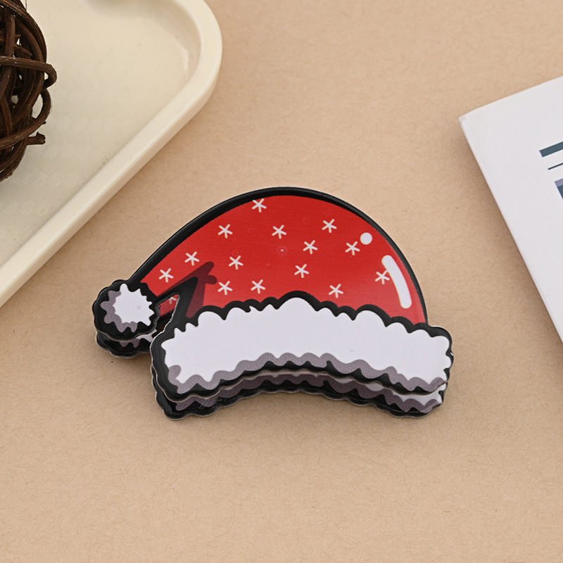 圣诞风发夹新款PVC印花圣诞节抓夹雪人圣诞老人可爱节日氛围头饰详情8