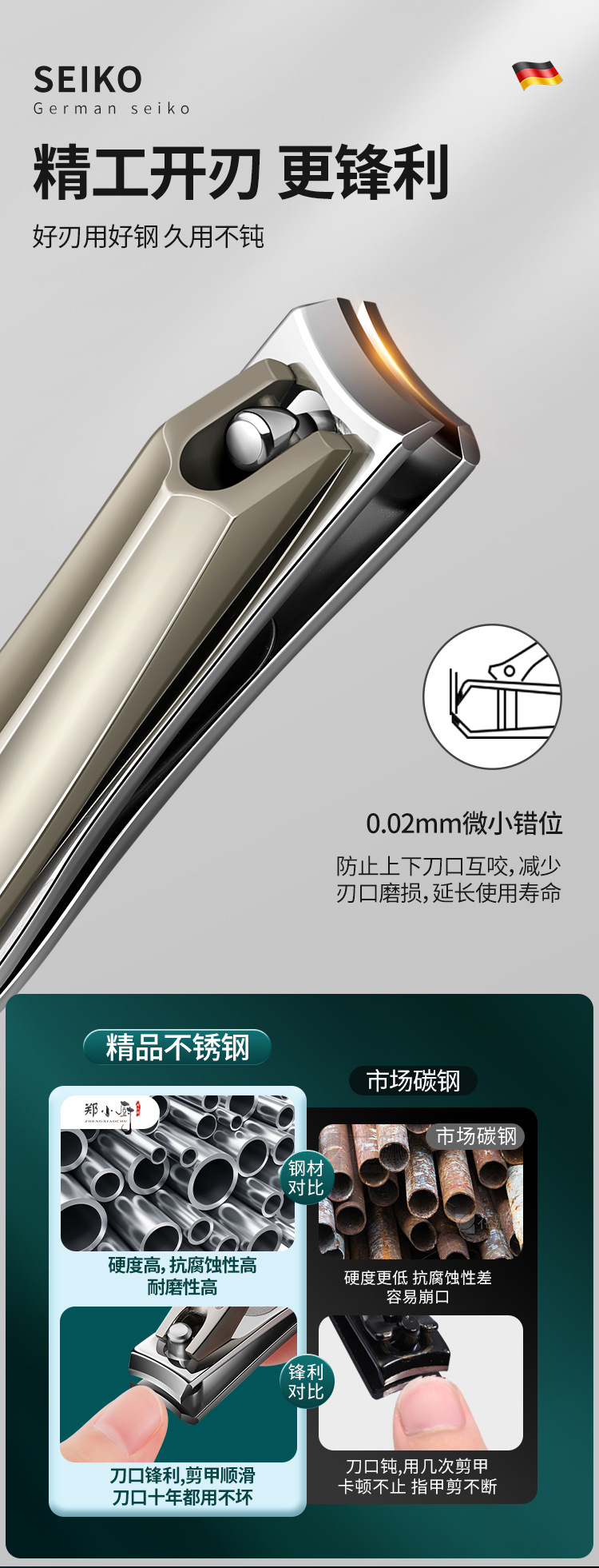 德国工艺指甲刀家用单个指甲剪指甲钳原装斜口修甲刀工具高端剪刀详情5