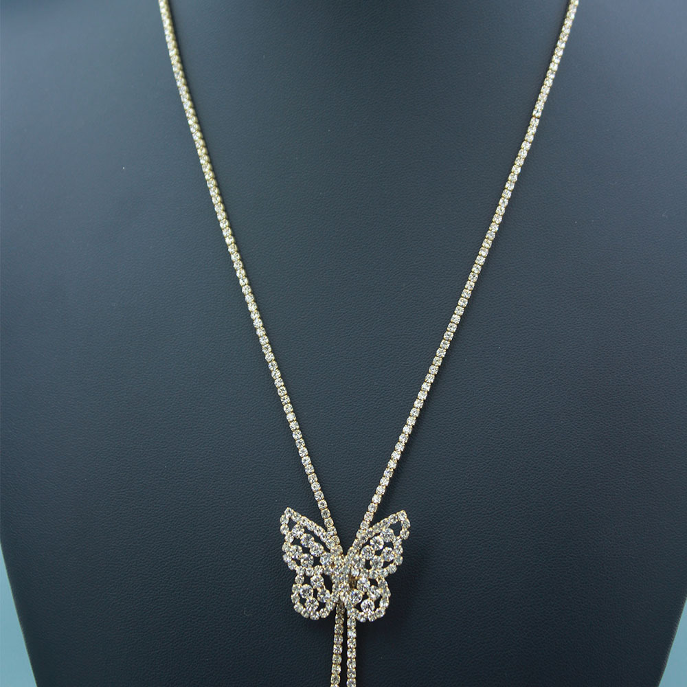 秋冬毛衣链欧美跨境蝴蝶结长款水钻毛衣链女轻奢优雅服装配饰项链饰品详情4