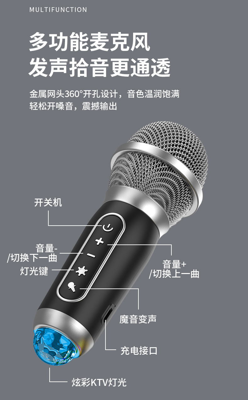 V9跨境网红款透明机甲RGB彩灯音箱蓝牙音箱K歌音箱一体式便携音箱详情12
