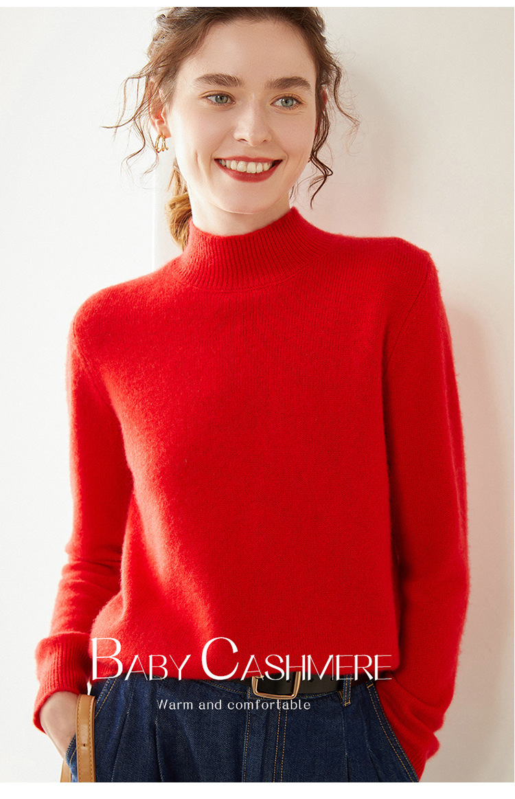 Semi-high-neck cashmere sweater for women, thick solid color, versatile, loose, slimming, soft and skin-friendly, autumn and winter knitted base sweater pic 35