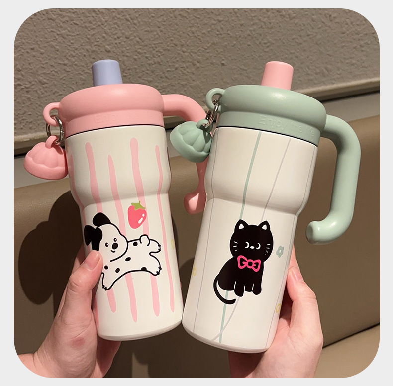 新款卡通保温杯可爱小猫大容量冰霸杯高颜值女生手柄杯吸管杯详情18