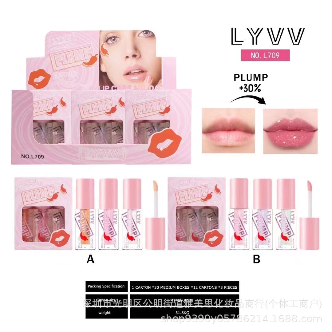 跨境专供LYVV温变珠光唇釉持久水润不粘杯不掉色口红水组合装批发详情2