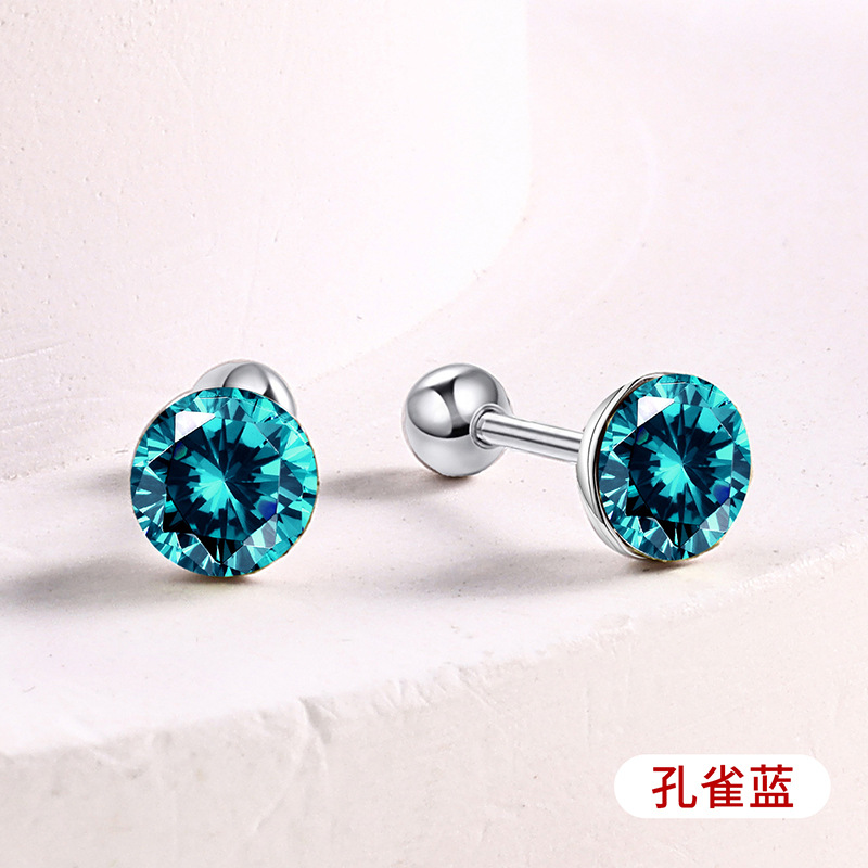 s925通体纯银爆闪施家华子耳钉彩色耳骨钉爆闪螺丝拧扣耳蜗钉耳饰详情20