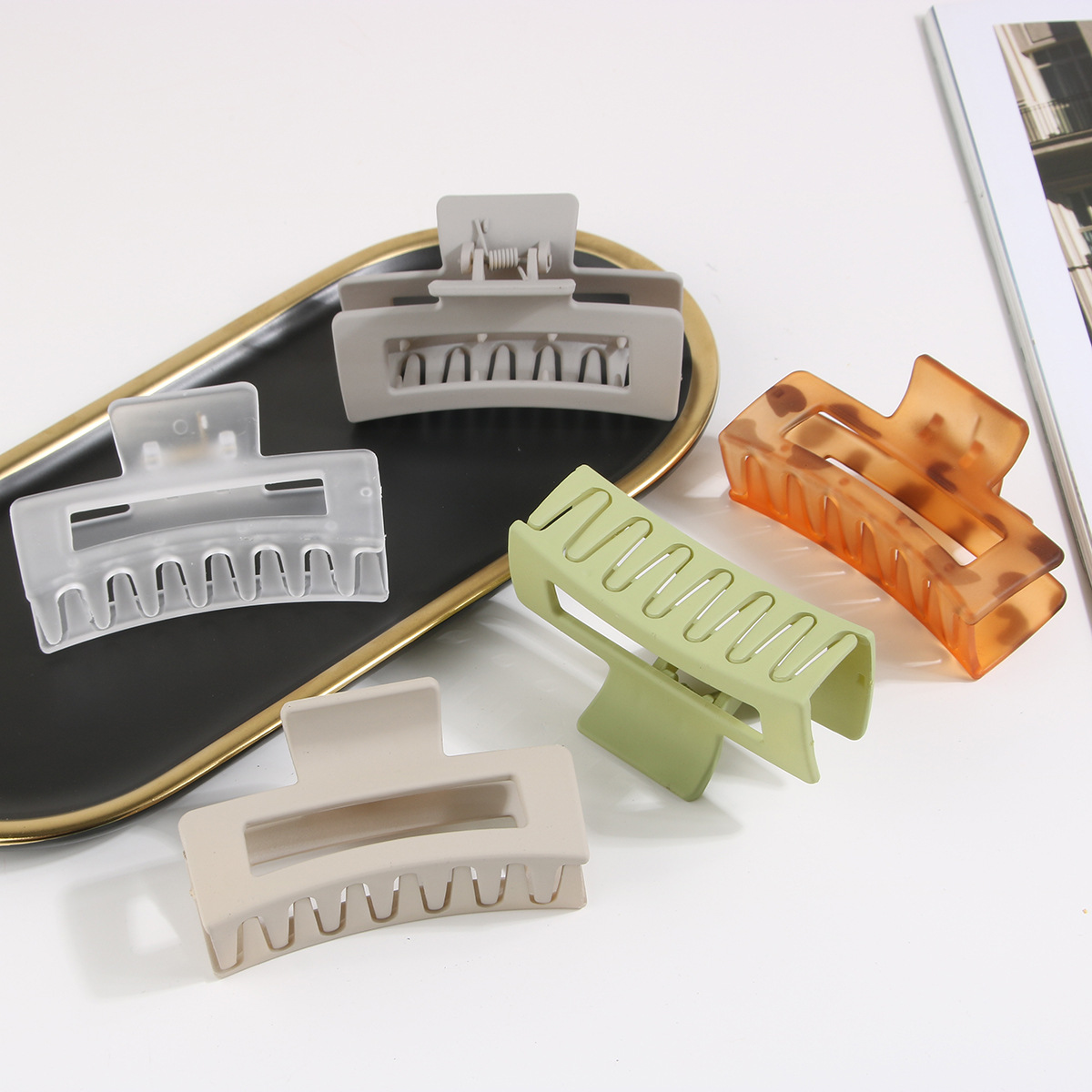 亚马逊长方形抓夹跨境磨砂PS鲨鱼夹简约发抓夹大号发量多抓夹发饰详情17