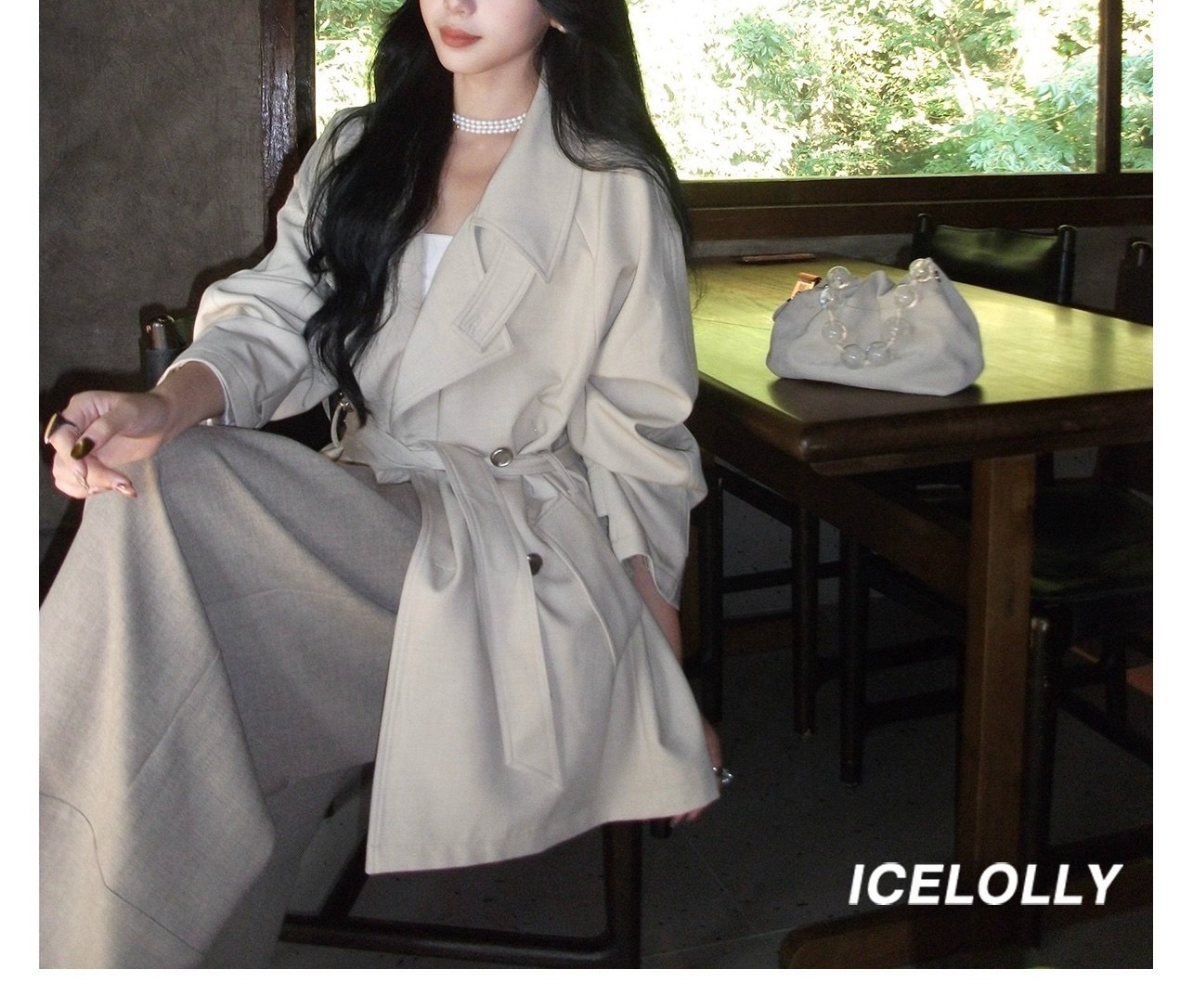 ICELOLLY巨好看收腰风衣外套女2025新款早秋小个子中长款大衣详情6
