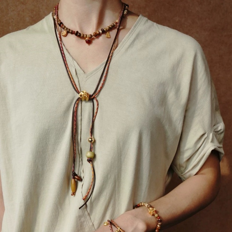 SWA*家山丘系列榛果串珠项链小众设计复古高级感木珠天然石锁骨链详情10