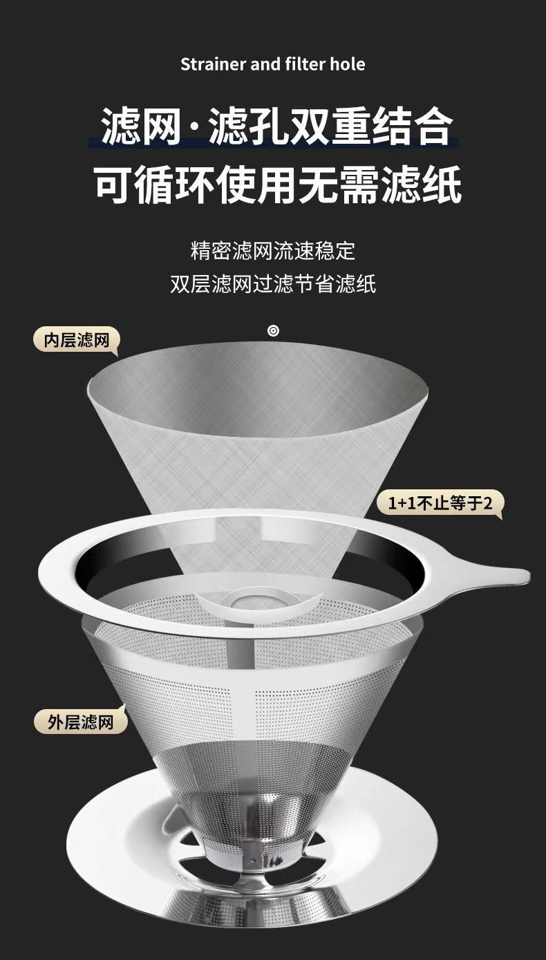 304 Coffee filter, filter screen, filter cup, hand-brewed coffee equipment set, filter-free, ultra-fine encrypted coffee funnel pic 4