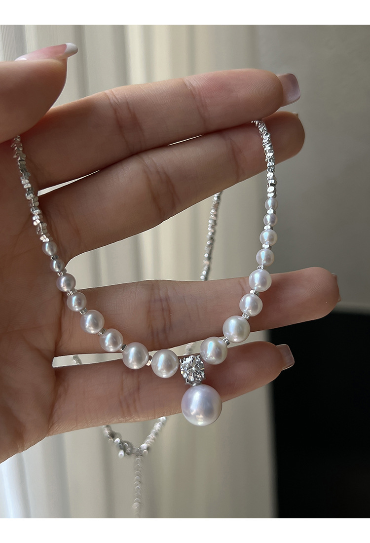 新中式碎银子王妃施家强光珍珠S925纯银渐变项链设计高级感锁骨链详情34