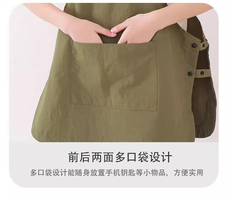 新款工装围裙日式防泼水男女罩衣厨房家用咖啡店工作服可印字批发详情17