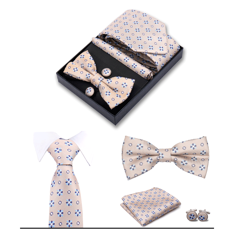 男士商务8cm领带领结口袋巾5件套礼盒装婚礼宴会条纹黑色手打领带详情20