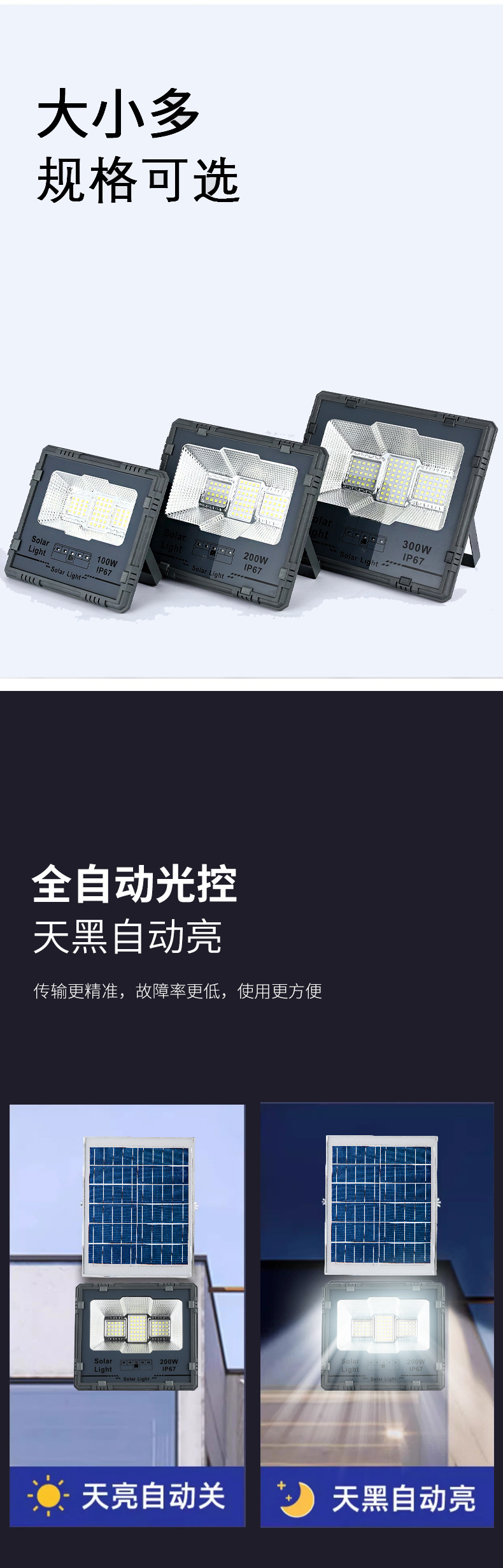 太阳能照明灯户外庭院投光灯家用超亮大灯珠大功率室外太阳能路灯详情7